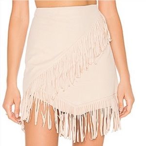 1. State Fringe Wrap Faux Suede Mini Skirt